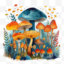 卡通绿色蘑菇图片_春天可爱植物蘑菇卡通手绘元素