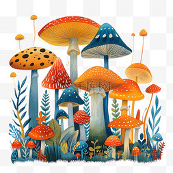 深浅不同图片_春天卡通可爱植物蘑菇手绘元素