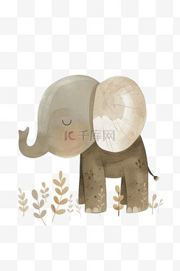 小象给树浇水图片_可爱小象手绘卡通免抠元素