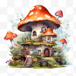 蘑菇屋免抠图片图片_绘画蘑菇树屋元素立体免抠图案