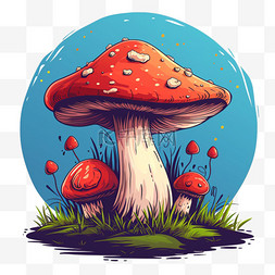 植物卡通描边图片_植物蘑菇卡通春天手绘元素