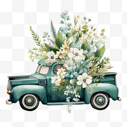 汽车线稿logo图片_数字艺术花朵汽车元素立体免抠图
