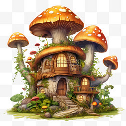 造型蘑菇树屋元素立体免抠图案