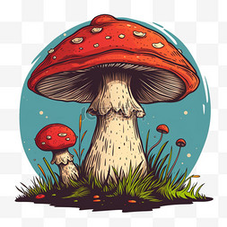 植物卡通描边图片_春天植物蘑菇卡通元素手绘
