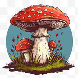植物卡通描边图片_手绘春天植物蘑菇卡通元素