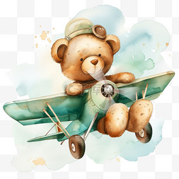 翡翠绿图片_小熊飞机卡通手绘免抠元素