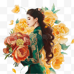 衣裙飘飘图片_妇女节花朵时尚女孩手绘插画元素