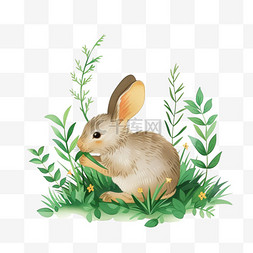 春天免抠植物小兔卡通手绘元素