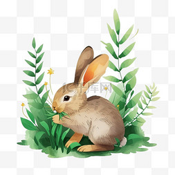 绿草背景图片_植物小兔卡通手绘春天免抠元素