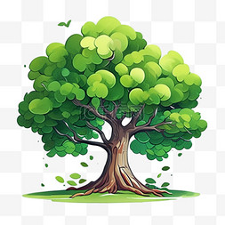 卡通手绘绿色树元素插画