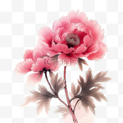 粉色极简背景图片_绽放的牡丹花手绘免抠春天元素