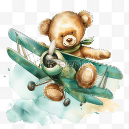 小熊飞机卡通元素手绘免抠