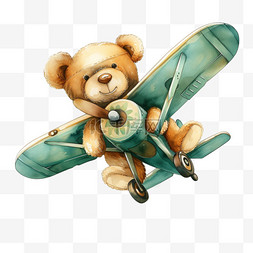 翡翠绿图片_卡通手绘小熊飞机免抠元素