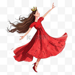 妇女节背景红色图片_妇女节美丽跳舞女孩手绘免抠元素