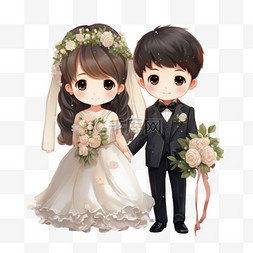 结婚夫妇图片_ai绘画结婚夫妇元素立体免抠图案