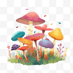 植物蘑菇春天彩色手绘免抠元素