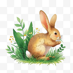 绿草背景图片_春天卡通植物小兔手绘免抠元素