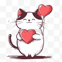 红心创意图片_可爱的小猫红心手绘卡通元素
