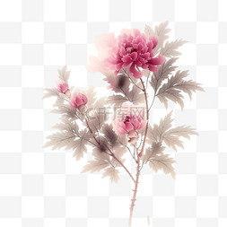 牡丹花鸟图图片_春天手绘绽放的牡丹花免抠元素