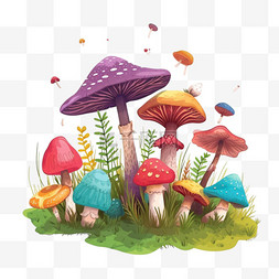手绘白色的蘑菇图片_春天元素植物蘑菇彩色手绘免抠