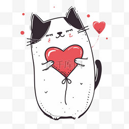 可爱混搭图片_元素可爱的小猫红心卡通手绘