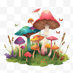 春天植物蘑菇彩色免抠手绘元素