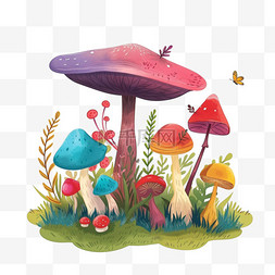 彩色春天植物蘑菇手绘免抠元素