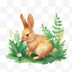 手绘春天植物小兔卡通免抠元素