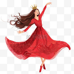 跳舞皇冠女孩图片_妇女节美丽女孩跳舞免抠元素手绘