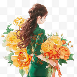 妇女节手绘时尚女孩花朵插画元素