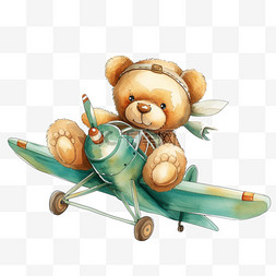 小熊飞机手绘免抠元素卡通