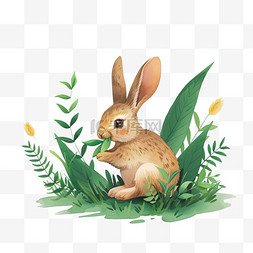 植物春天小兔卡通手绘免抠元素