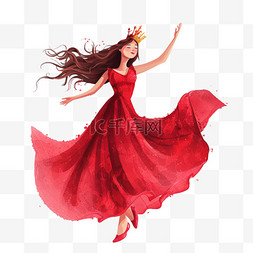 跳舞皇冠女孩图片_美丽女孩跳舞手绘免抠妇女节元素