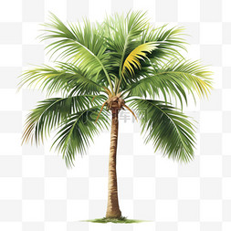 椰子树绿叶圆椰子手绘免抠元素
