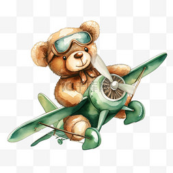 小熊飞机手绘卡通免抠元素