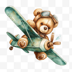 飞机卡通小熊手绘免抠元素