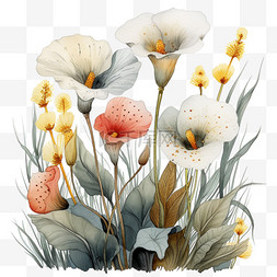 手绘白色花朵装饰图片_春天植物花朵手绘元素免抠