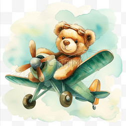 飞机卡通手绘免抠元素小熊