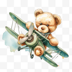 而飞机图片_元素小熊飞机卡通手绘免抠