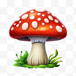 简洁红色蘑菇元素立体免抠图案