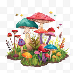 彩色的蘑菇图片_春天植物蘑菇手绘彩色免抠元素