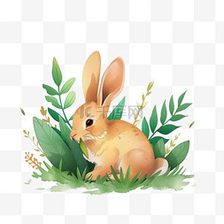 植物小兔春天卡通手绘免抠元素