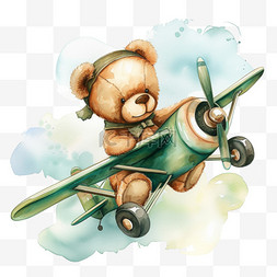 只飞机图片_卡通小熊飞机手绘免抠元素