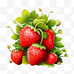 创意草莓盆栽元素立体免抠图案