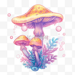 梦幻图片_彩色梦幻植物蘑菇插画免抠元素