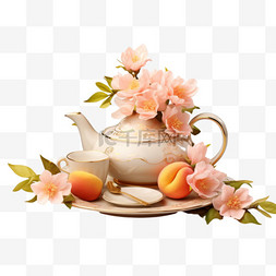 AICG茶壶花朵元素立体免抠图案