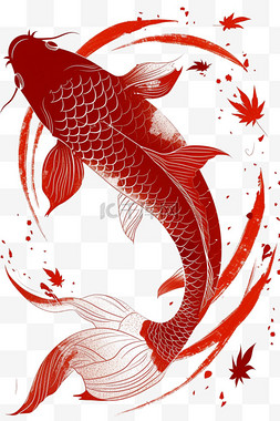 鲤鱼八卦图片_红色锦鲤免抠手绘描边元素