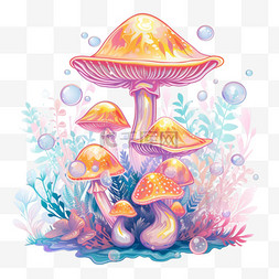 柔和纯色图片_免抠植物蘑菇彩色梦幻插画元素