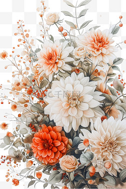 手绘橙色花朵图片_免抠元素春天盛开的花朵手绘