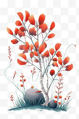 春天手绘植物树木免抠元素